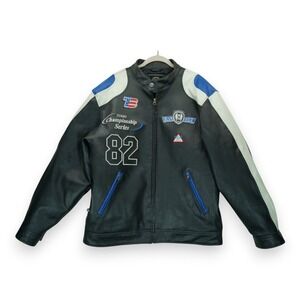 First Down Racing Gear Jacket Men's Large Black Motorcycle Racing Faux Leather